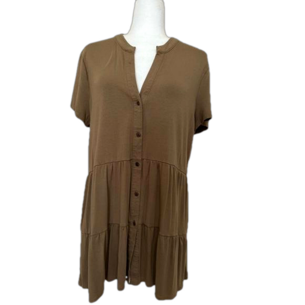 Wonderly V-Neck Button Front Tunic Short Sleeve